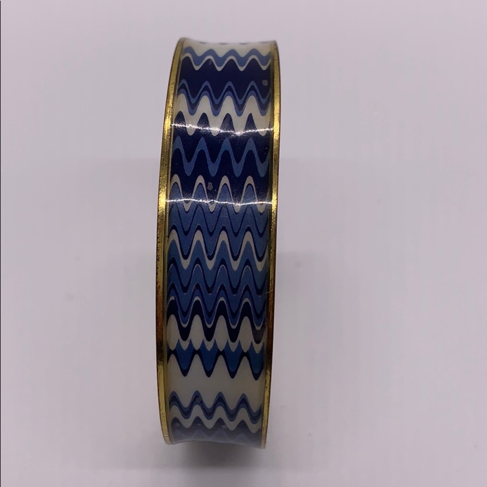 Vintage Brass Bangle Cobalt Blue & White Design